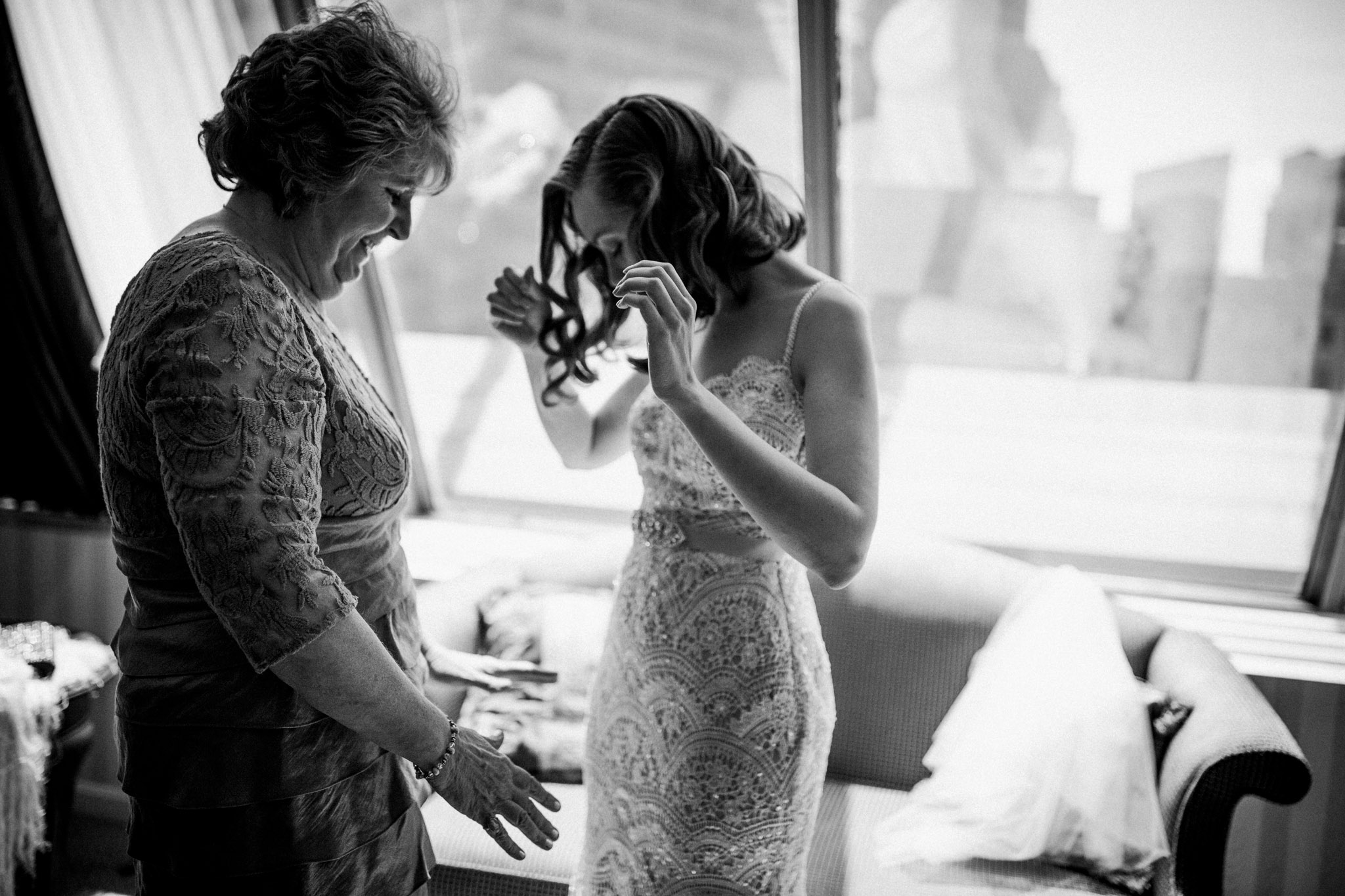 mother helps bride at boston elopement