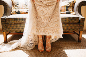 bride showing off shoes