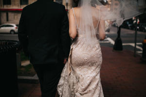lace dress in boston elopement