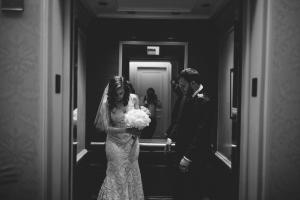 Bride and Groom in the elevator at the Langham